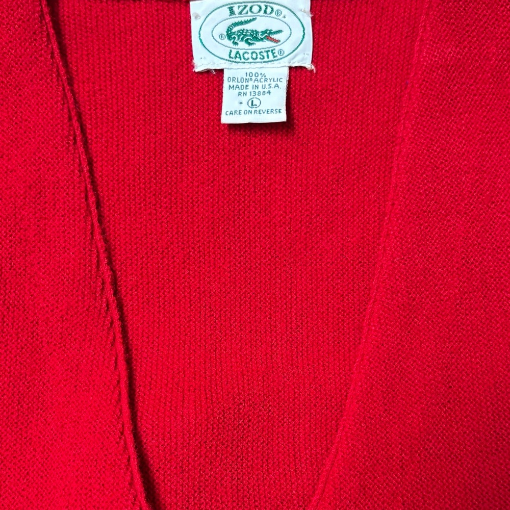 Vintage Izod Lacoste Men's Vibrant Red Cardigan Size Large Excellent - Picture 13 of 14